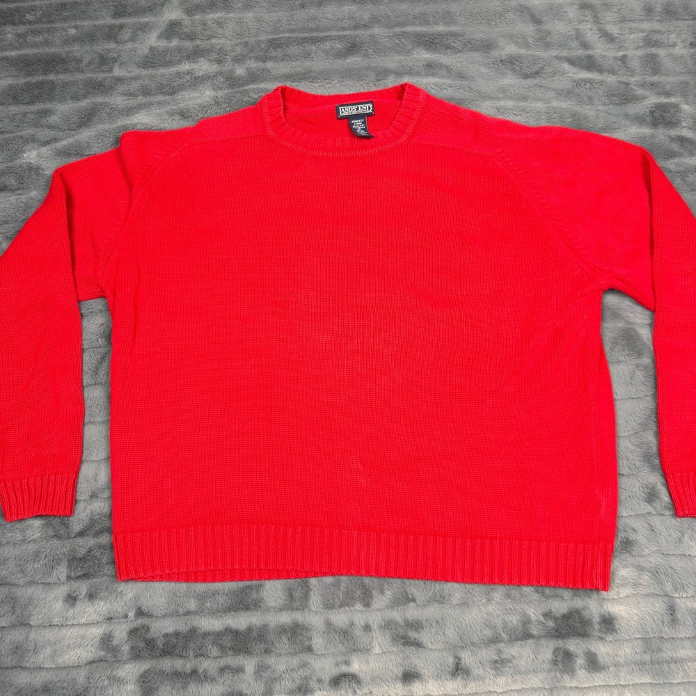 Lands End Drifter Sweater Womens XL Red Cotton Crew Neck Raglan Made in USA